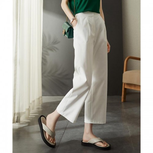 Solid Wide Leg Cropped Pants